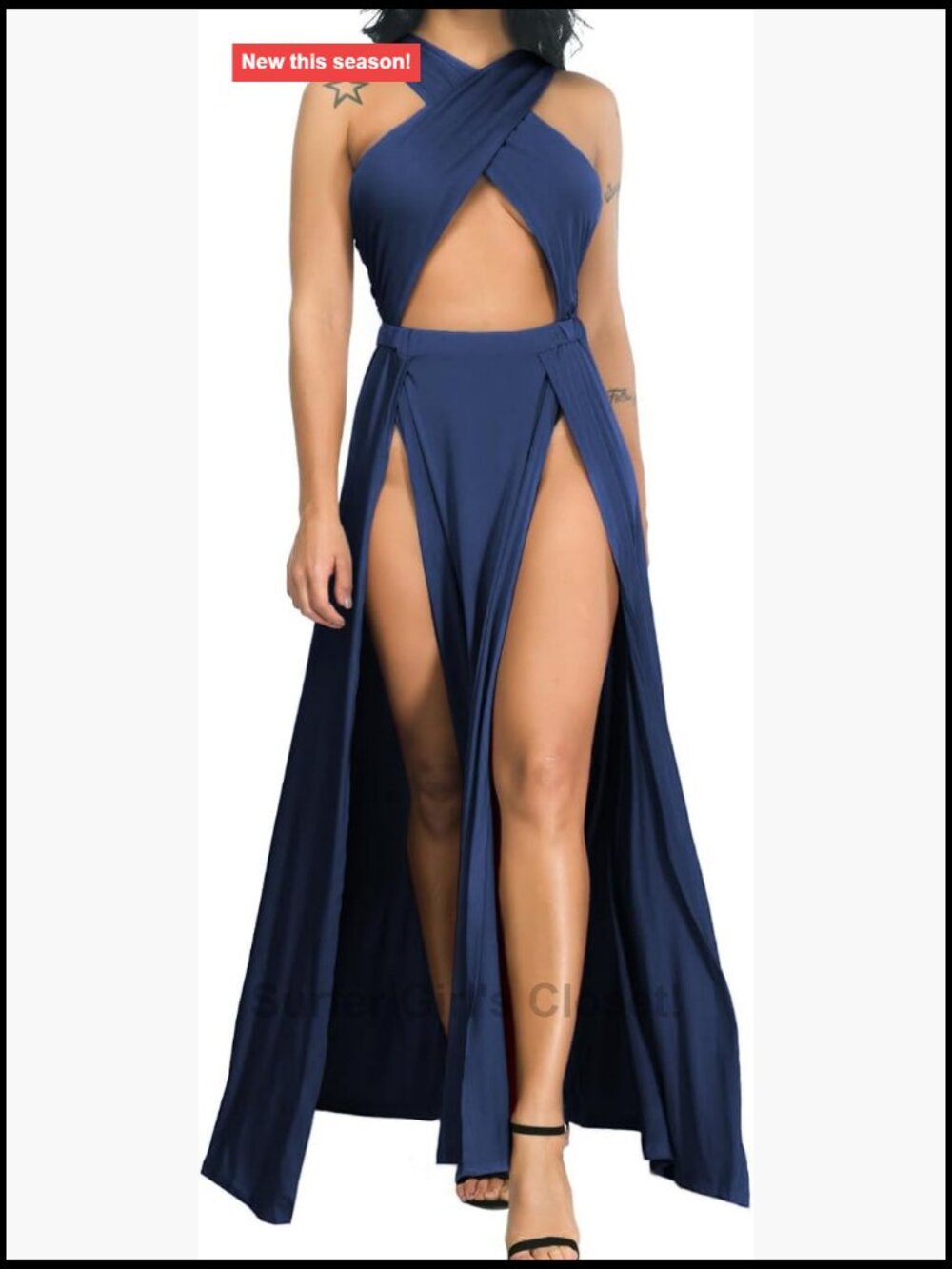 Sexy Hollow Out Halter Wrap Sleeveless Pleated Slit Casual Long Maxi Dress